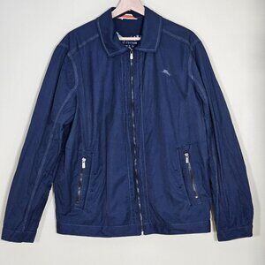 Tommy Bahama Jacket Mens M Navy Cotton Nylon Full Zip Lined Windbreaker Pockets